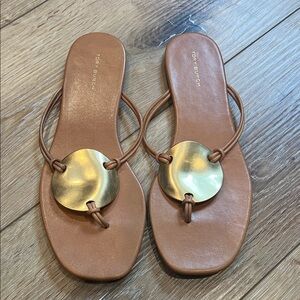 Tory Burch Brown Sandals with Gold Disc